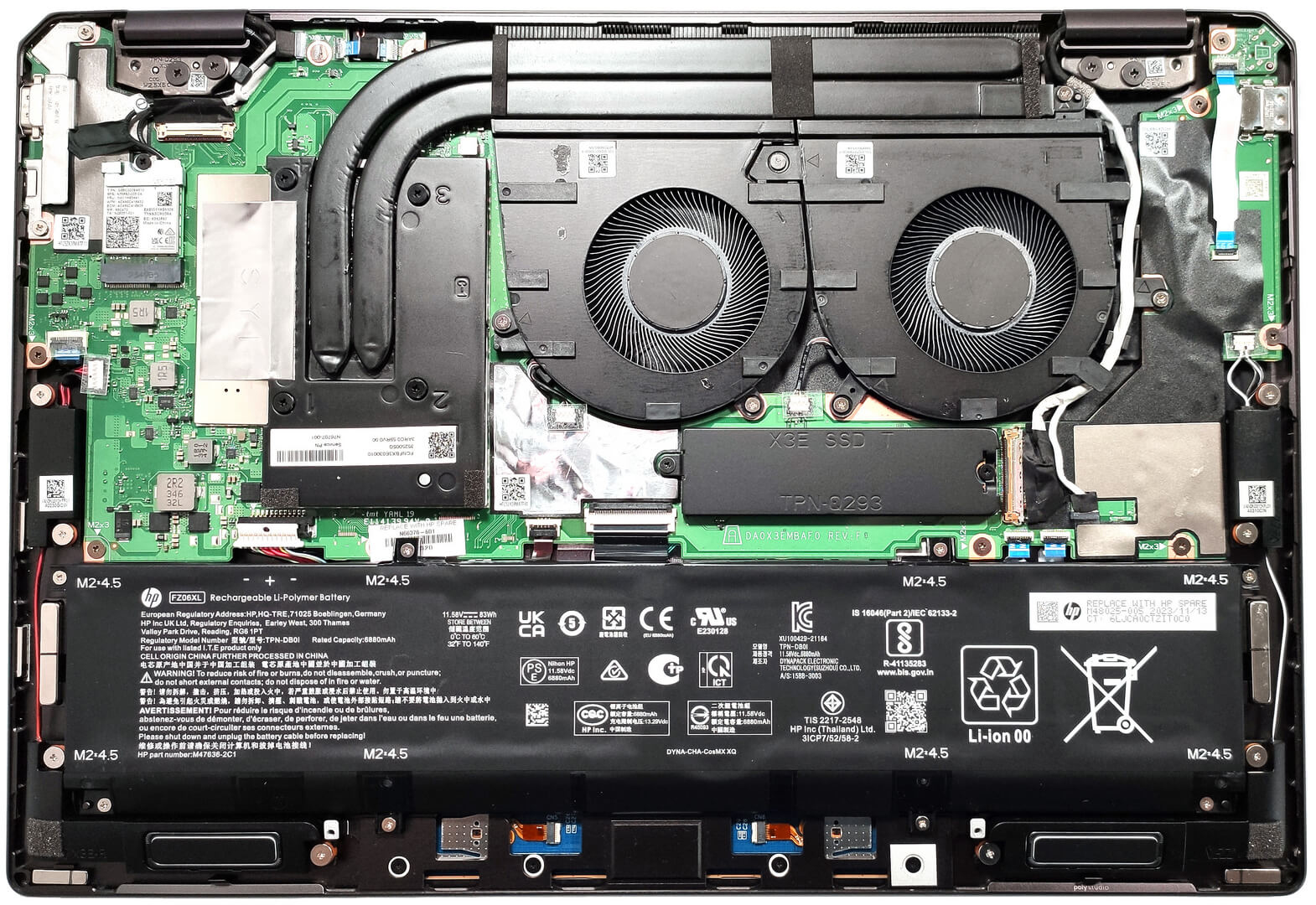 Internal Photo of HP Spectre 14-EU, 16-AA, TPN-Q292, backlit US keyboard gray (HP 16-aa)